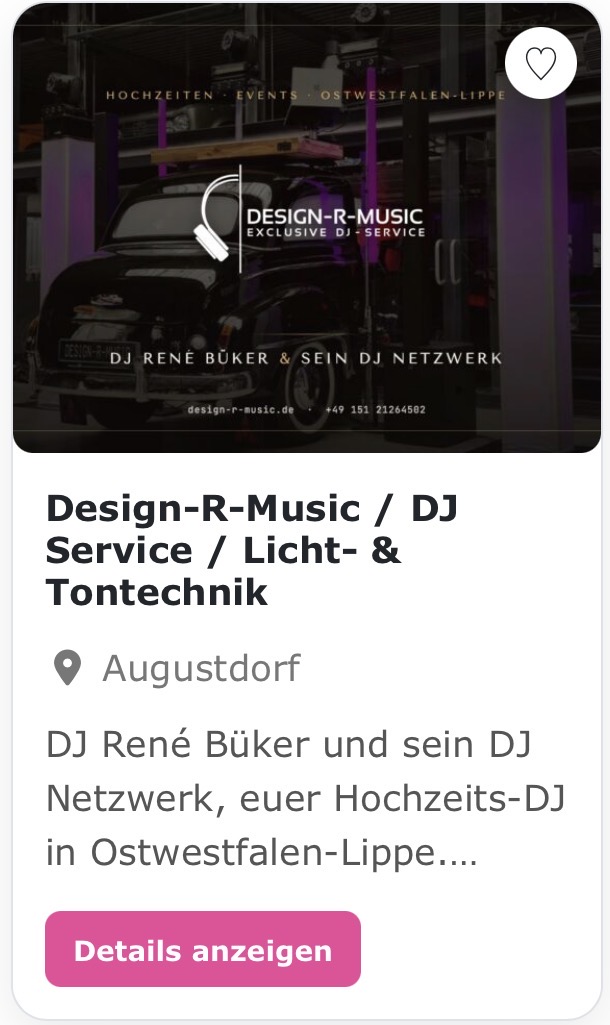 DJ Service „Design-R-Music“ DJ René Büker und sein DJ Netzwerk, euer Hochzeits-DJ in Ostwestfalen-Lippe. Persönliche Beratung, Musik nach eurem Geschmack und die Sicherheit, dass euer Fest garantiert läuft.