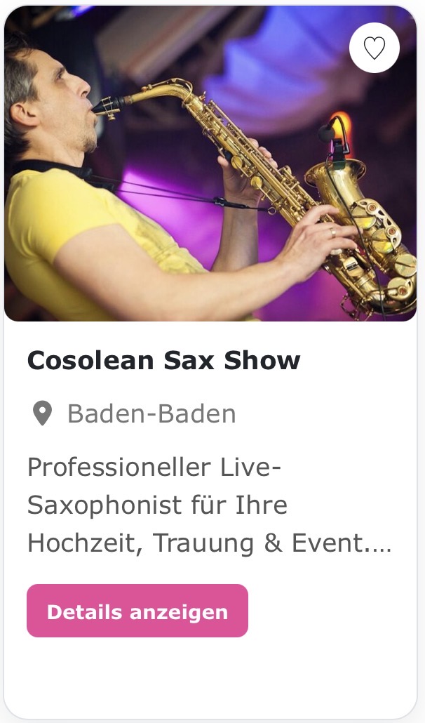 Saxophonist „Cosolean Sax Show“ Professioneller Live-Saxophonist für Ihre Hochzeit, Trauung & Event. Exklusive Soloprogramme für eine unvergessliche Atmosphäre.