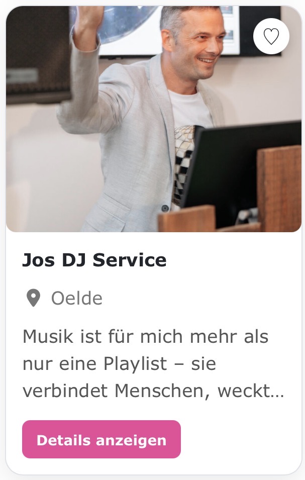 Hochzeits DJ – „Joes DJ Service“ Musik ist für mich mehr als nur eine Playlist – sie verbindet Menschen, weckt Emotionen, transportiert Energie und macht besondere Momente unvergesslich.