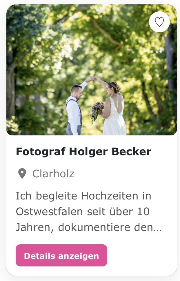 Hochzeitsfotograf „Holger Becker“ Ich begleite Hochzeiten in Ostwestfalen seit über 10 Jahren, dokumentiere den ganzen Tag authentisch und flexibel – von Paarportraits über Tanz bis zu kleinen, bewegenden Momenten.