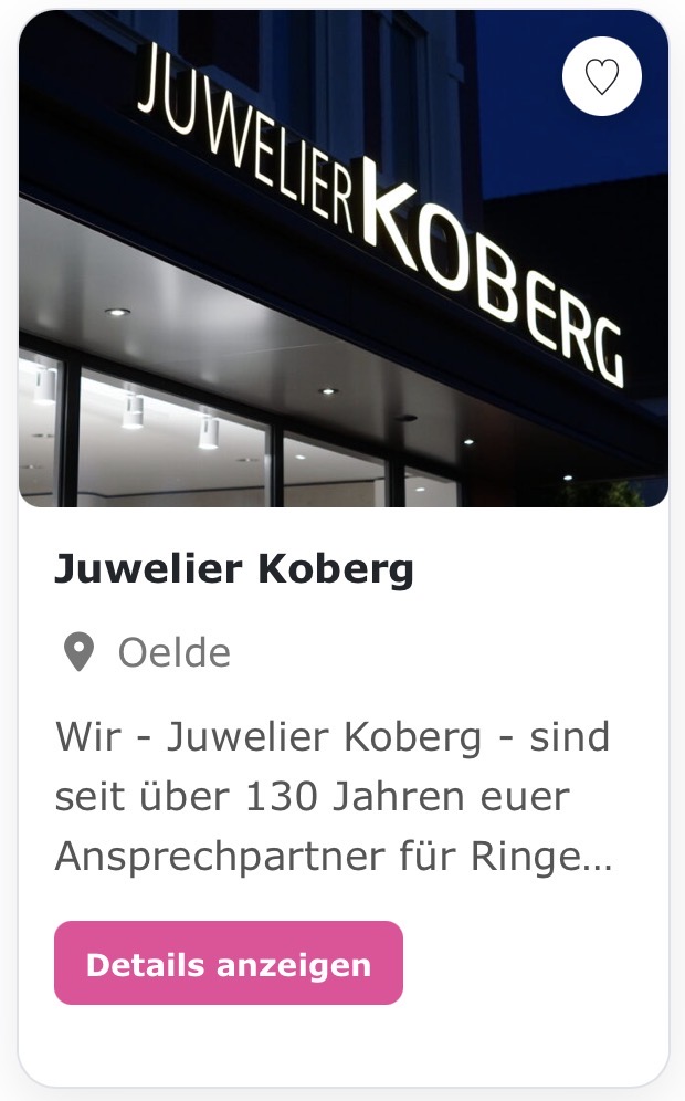 Juwelier „Koberg“ Wir - Juwelier Koberg - sind seit über 130 Jahren euer Ansprechpartner für Ringe die eure Liebe ein Leben lang begleiten. Wir freuen uns auf Euch!