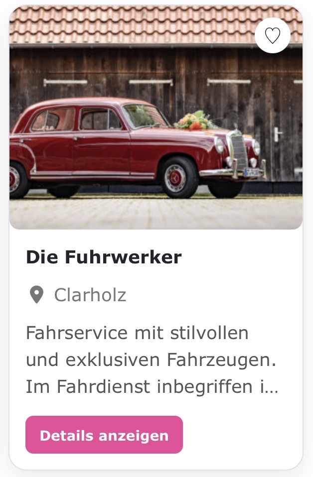 Hochzeitsfahrzeuge „Die Fuhrwerker“ Fahrservice mit stilvollen und exklusiven Fahrzeugen. Im Fahrdienst inbegriffen ist ein Fahrer, der euch garantiert sicher ans Ziel bringt.
