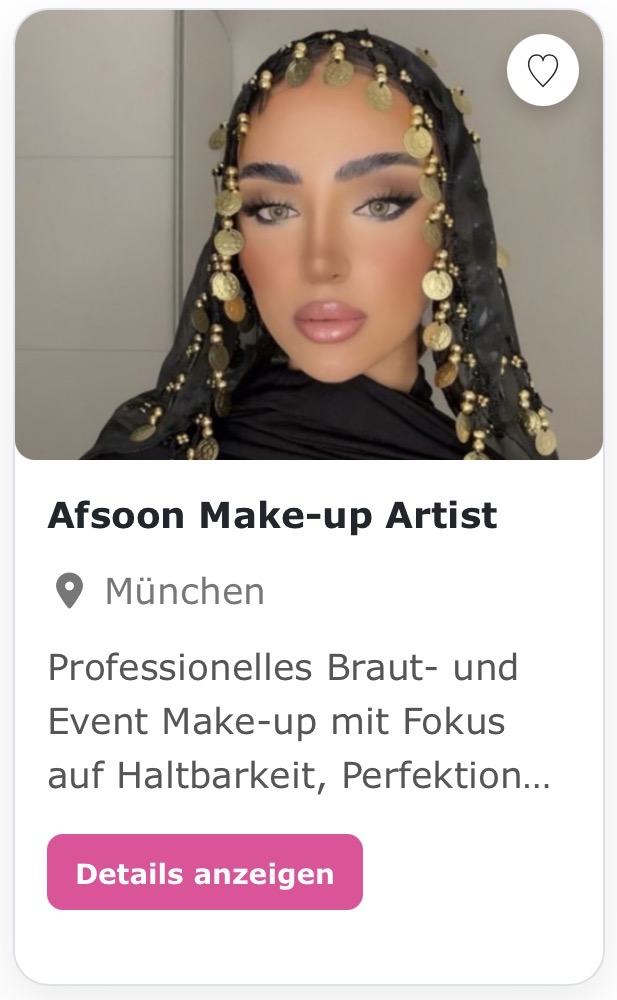 Hochzeits Stylistin „Afsoon Make-Up Artist“ Professionelles Braut- und Event Make-up mit Fokus auf Haltbarkeit, Perfektion und individuellem Stil- Typgerecht, modern und zuverlässig.